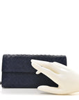 Nappa Intrecciato Continental Flap Wallet Dark Blue