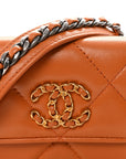 Lambskin Quilted CHNL 19 Flap Coin Purse With Chain Light Brown