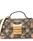 GG Supreme Monogram Berry Textured Dollar Calfskin Mini Padlock Top Handle Shoulder Bag Beige Ebony Light Copper Mystic White