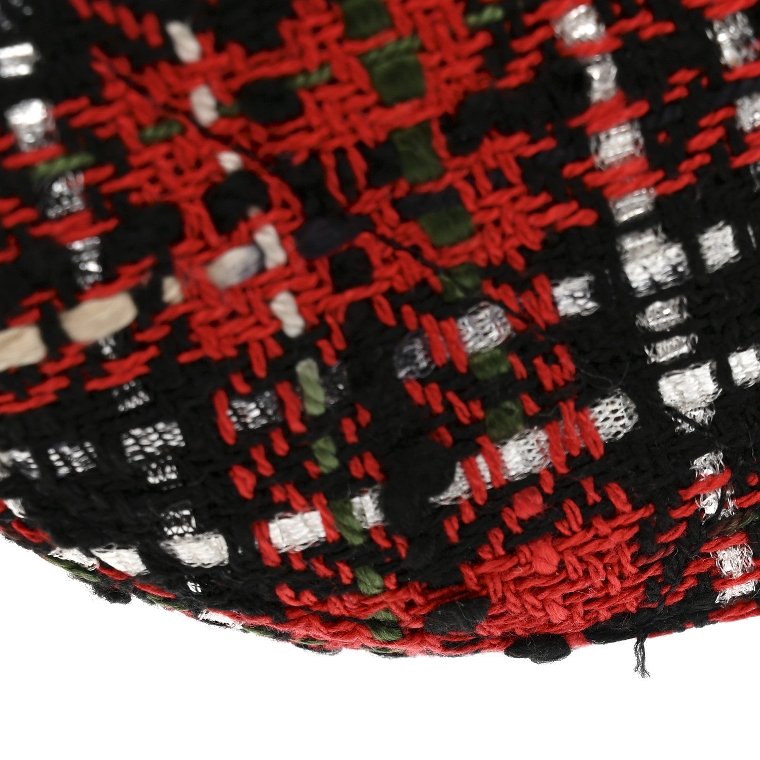 Tweed Quilted CHNL 19 Round Clutch With Chain  Red Black White Green