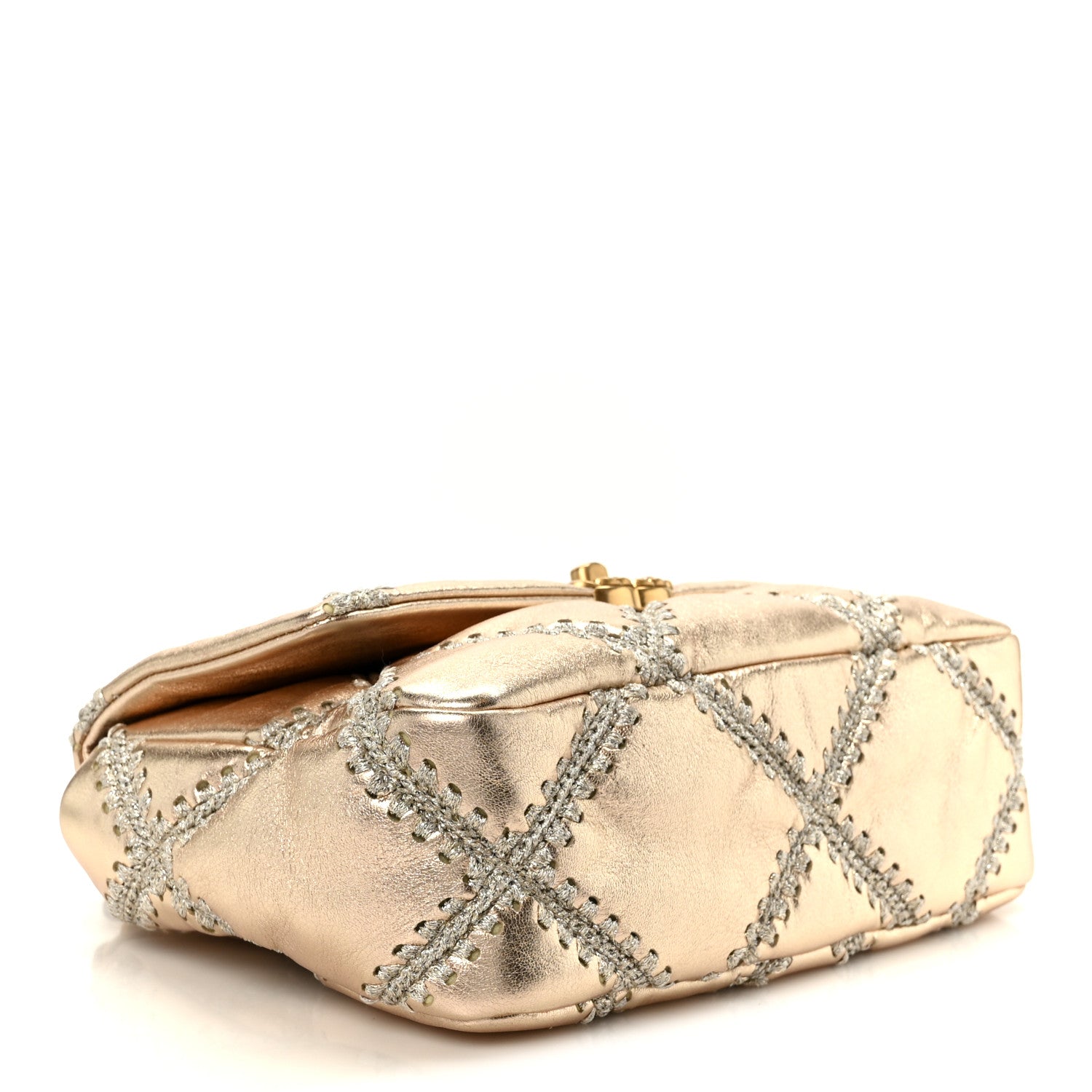Metallic Calfskin Crochet Medium CHNL 19 Flap Gold