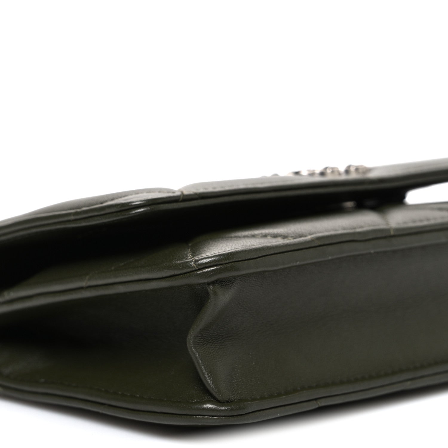 Lambskin Quilted CHNL 19 Wallet On Chain WOC Dark Green
