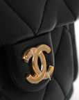 Shiny Lambskin Quilted Trendy Pockets Hobo Black