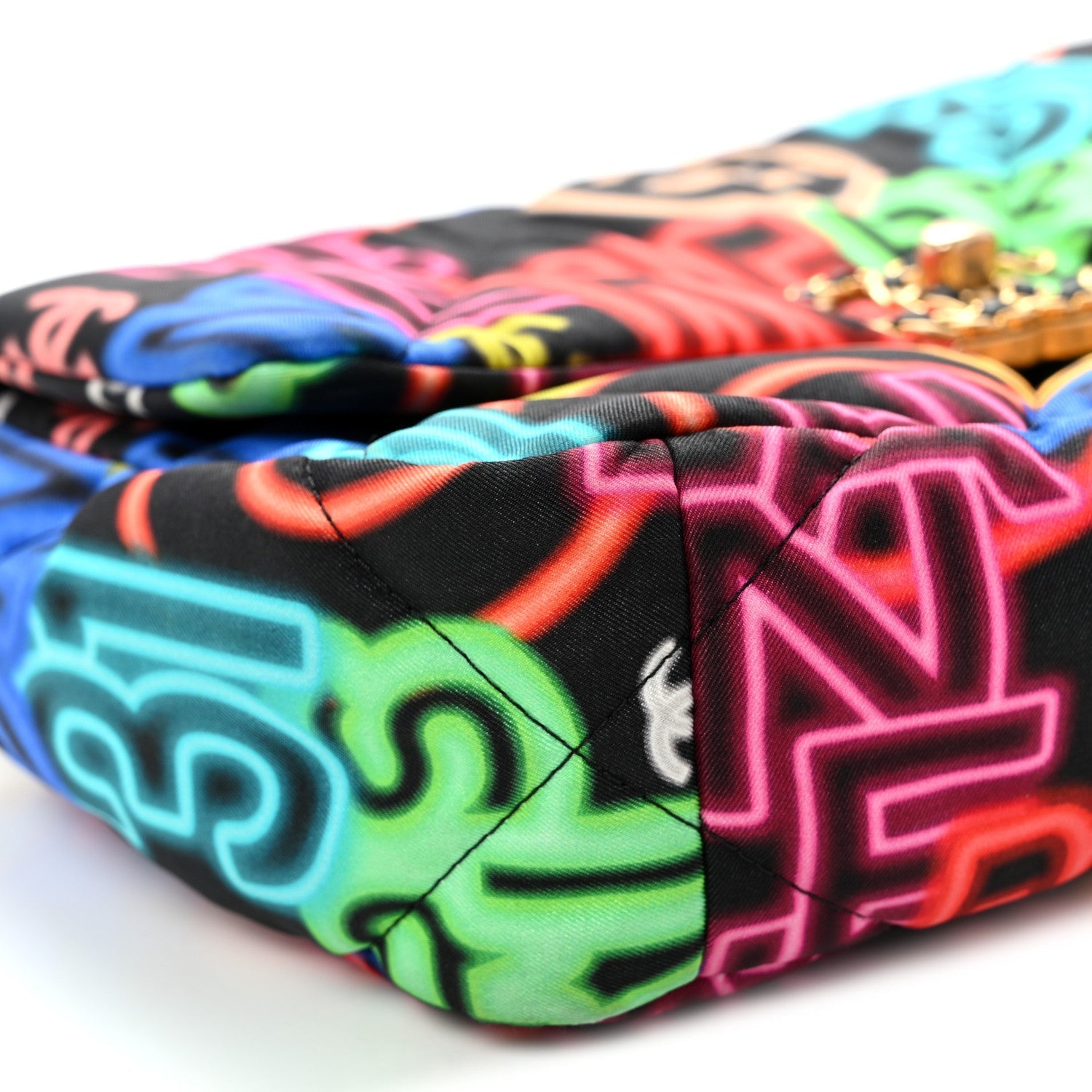 Fabric Quilted Neon Graffiti Medium CHNL 19 Flap Black Multicolor