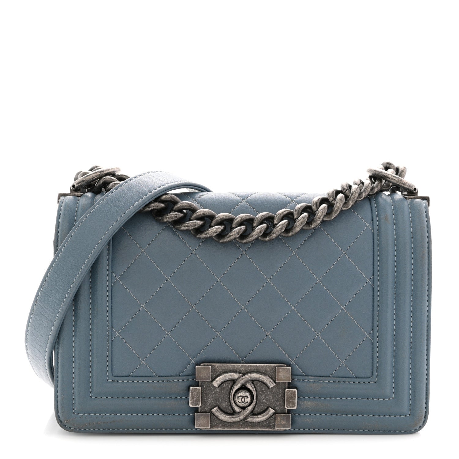 Lambskin Quilted Small Boy Flap Light Blue