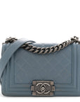 Lambskin Quilted Small Boy Flap Light Blue