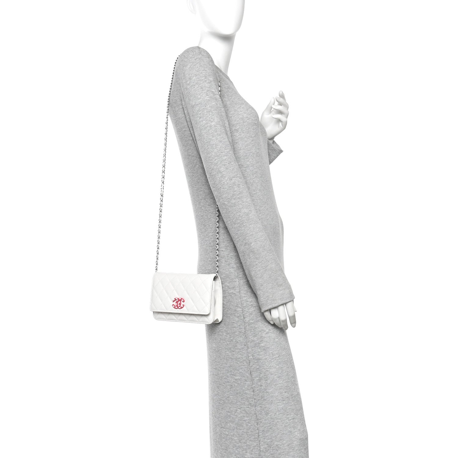 Caviar Quilted CHNL 19 Wallet On Chain WOC White Pink