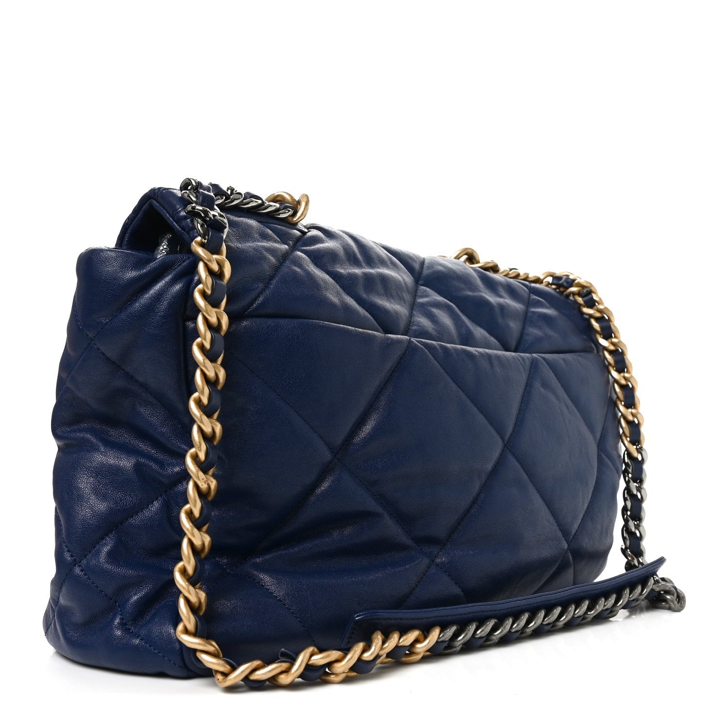 Goatskin Quilted Maxi CHNL 19 Flap Navy Blue