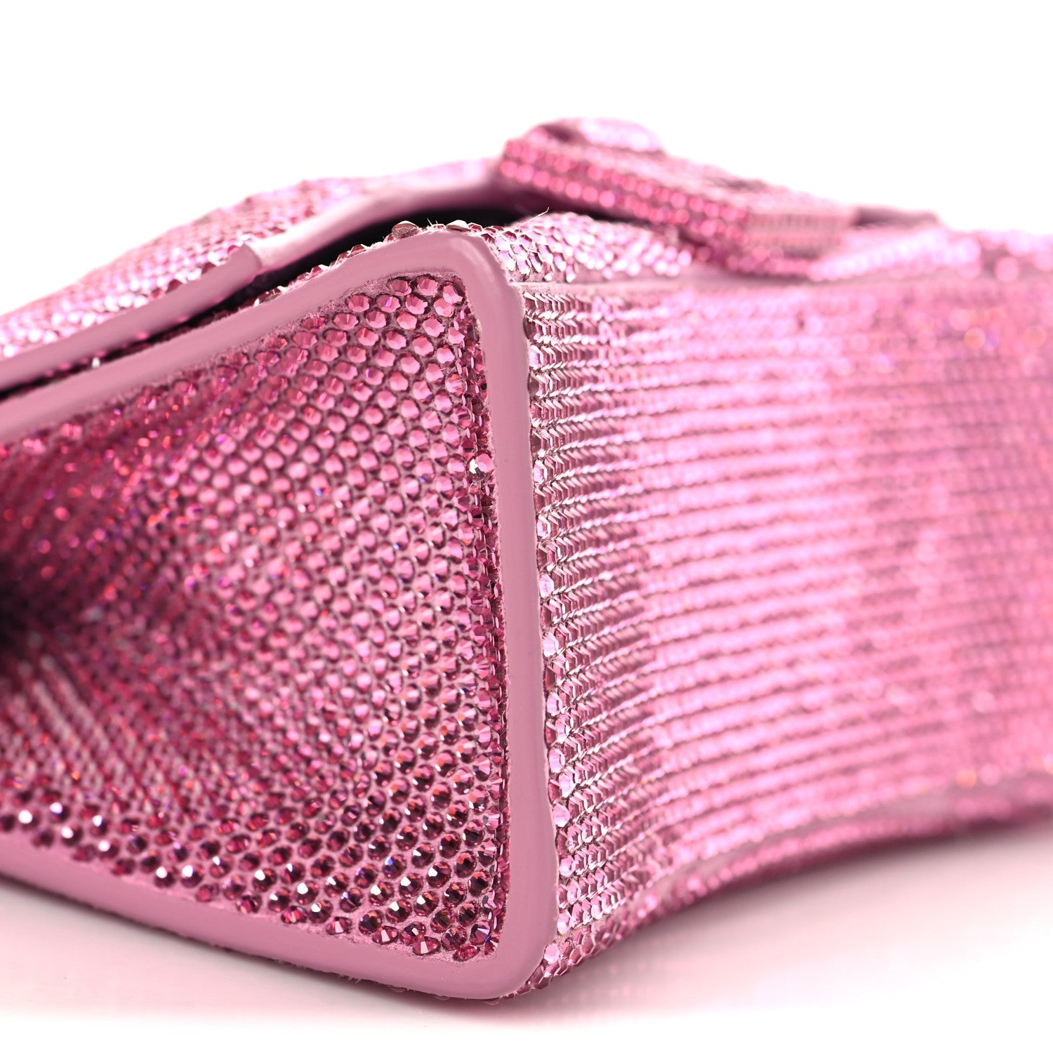 Strass Suede Hourglass Top Handle Bag XS Pink