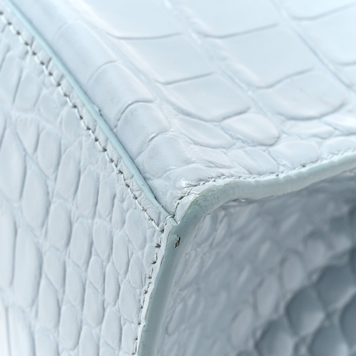 Shiny Calfskin Crocodile Embossed Small Hourglass Top Handle Bag Blue Grey