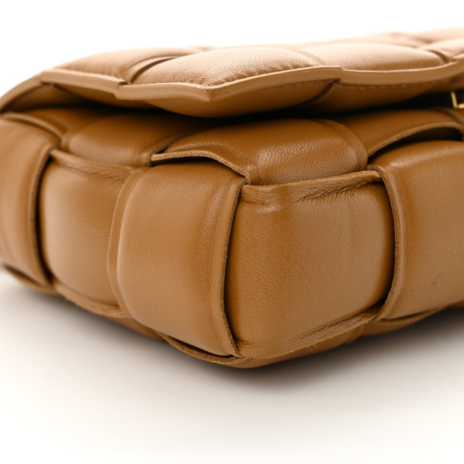 Nappa Maxi Intreccio Small Padded Cassette Crossbody Bag Camel