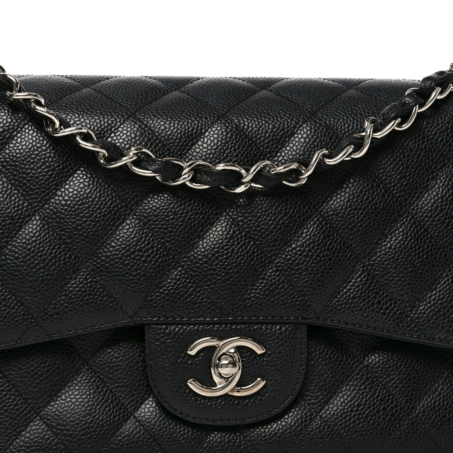 Caviar Quilted Jumbo Double Flap Black