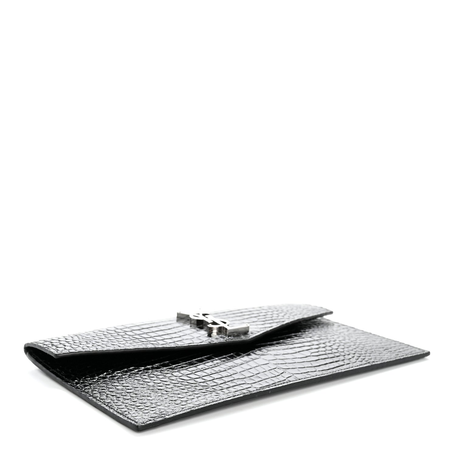 Calfskin Crocodile Embossed Uptown Monogram Pouch Black
