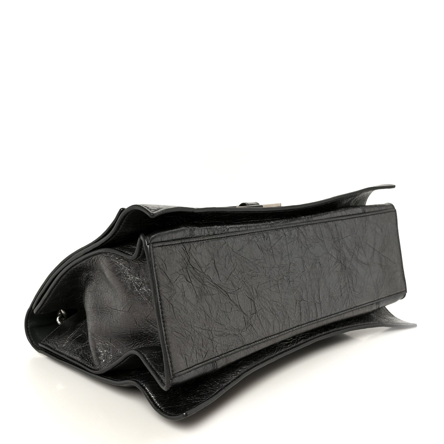 Metallic Crushed Calfskin Large Crush Chain Bag Steel Grey