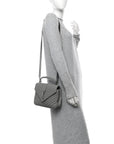 Sheepskin Matelasse Chevron Monogram Medium College Bag Granite
