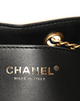 Braided Raffia Calfskin Quilted Small CHNL 25 Handbag Black White