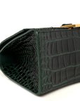 Shiny Calfskin Crocodile Embossed Small Hourglass Top Handle Bag Forest Green