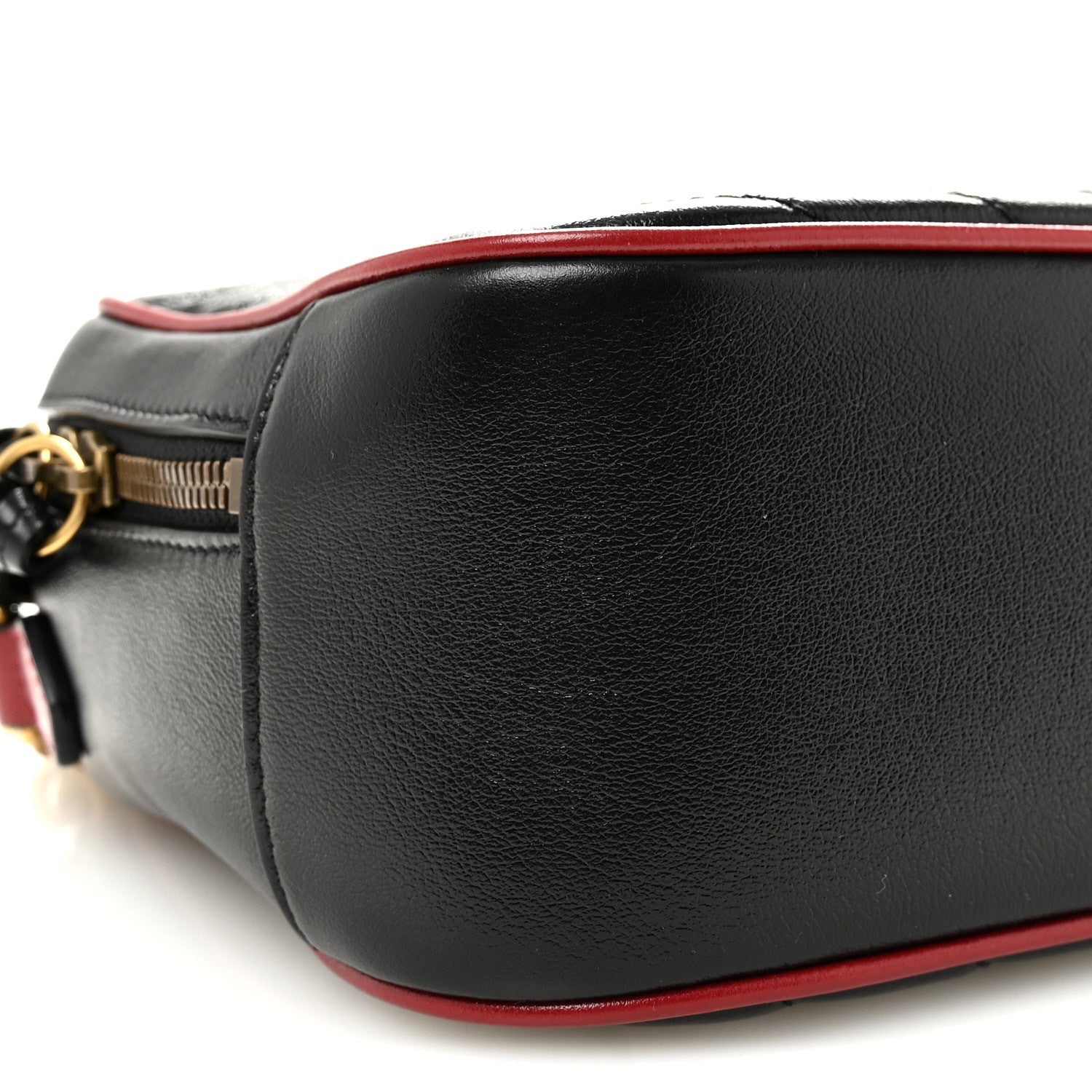 Vintage Effect Calfskin Matelasse Diagonal Small Torchon GG Marmont Bamboo Top Handle Shoulder Bag Black Romantic Cherry