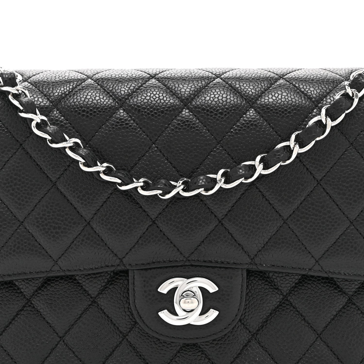 Caviar Quilted Medium Double Flap Black