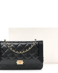 Glazed Calfskin Quilted Boy Wallet On Chain WOC Black