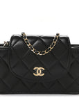 Lambskin Quilted Phone Holder Flap Black