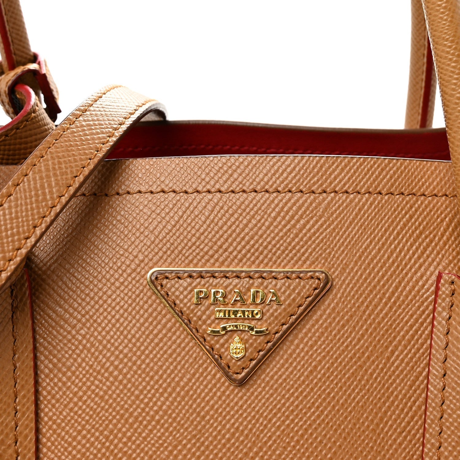 Saffiano Cuir Medium Double Bag Caramel Fuoco