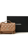 Caviar Quilted Business Affinity Clutch With Chain Flap Camel