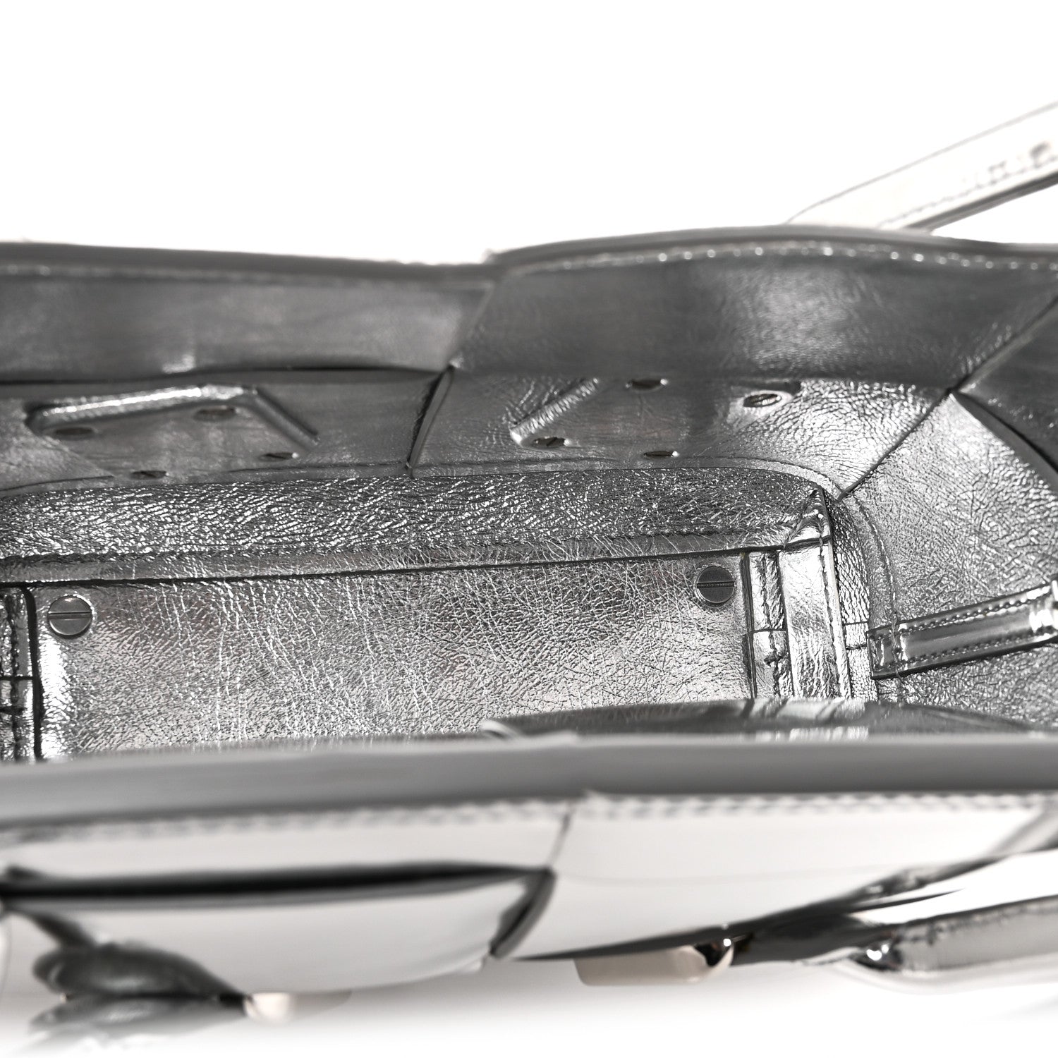Mirror Laminated Nappa Maxi Intrecciato Mini Arco  Silver