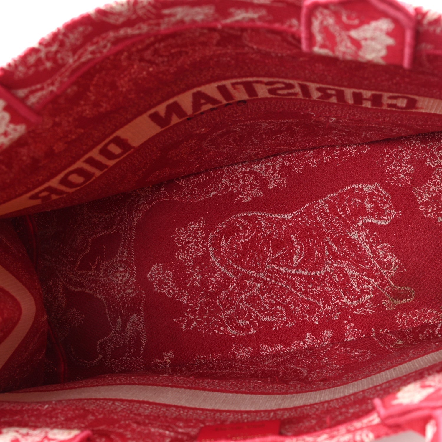 Canvas Embroidered Medium D1ORiviera Toile De Jouy Book Tote Raspberry