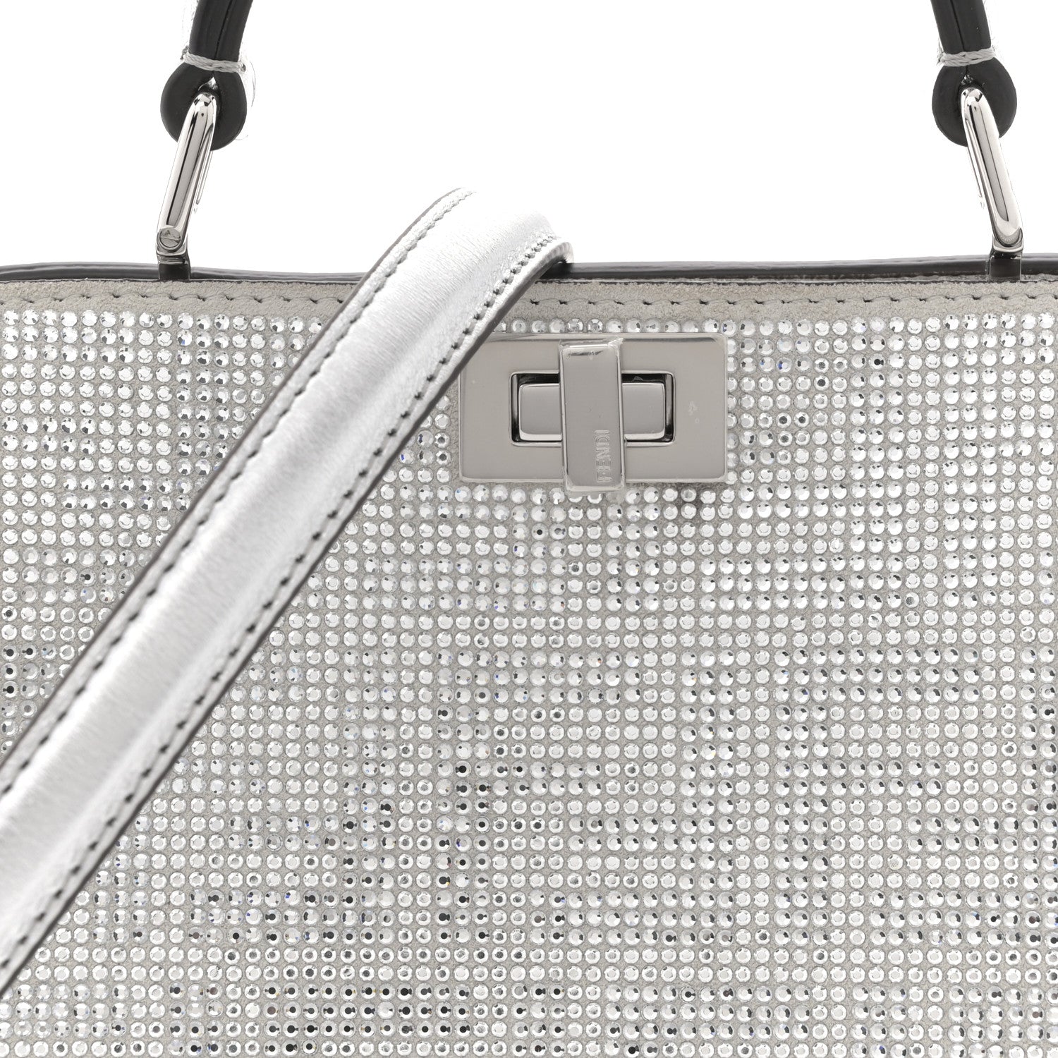 Crystal Vitello Laminato FF Petite Peekaboo I SEE U Satchel Crystal Argento