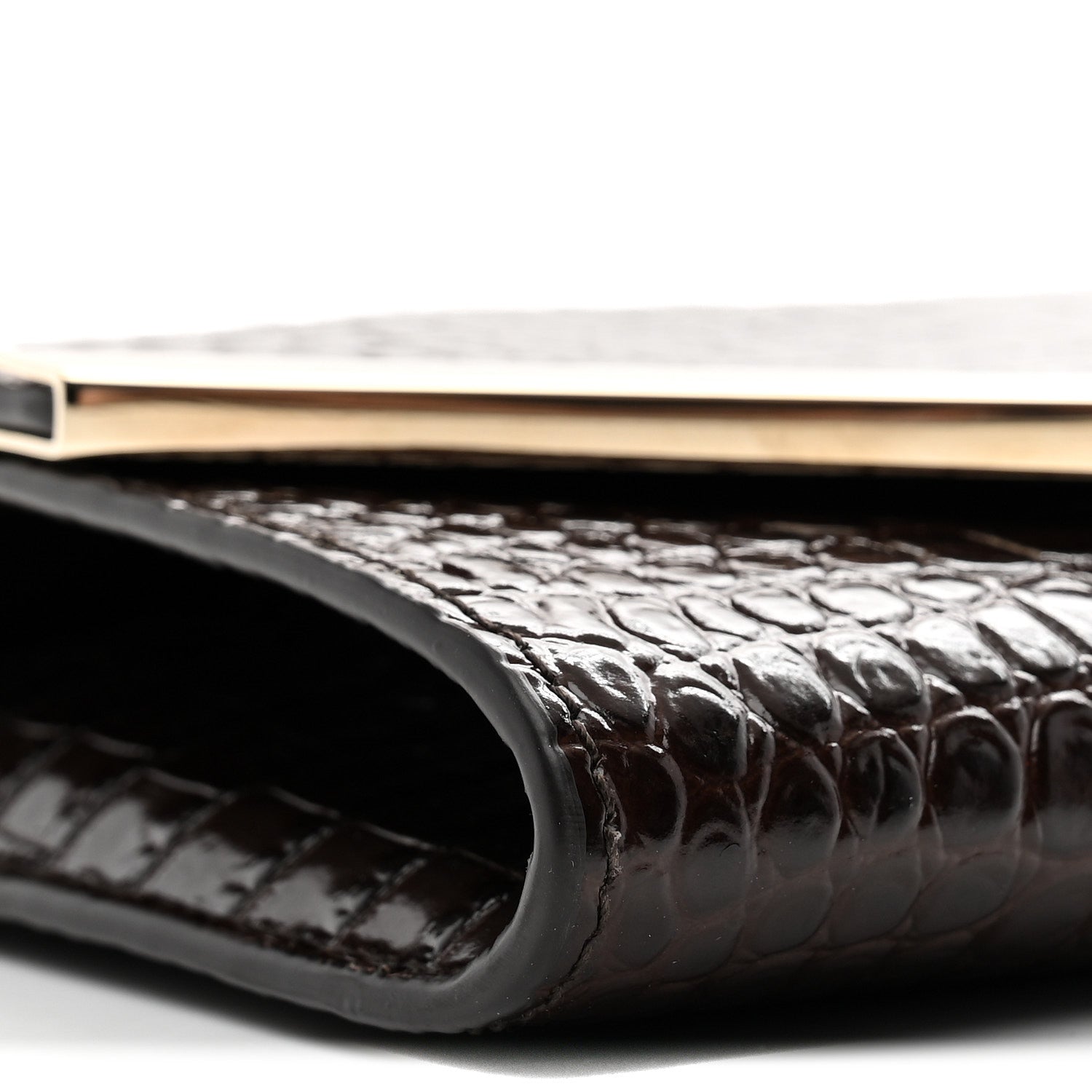Calfskin Crocodile Embossed Emmie Clutch Bag Chocolate