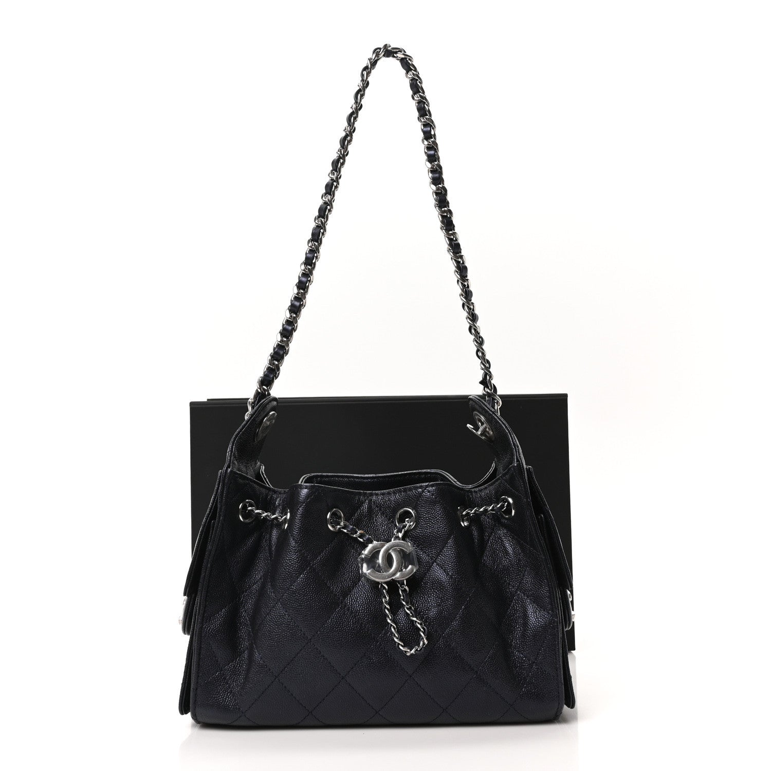 Metallic Caviar Quilted Mini CHNL 25 Handbag Dark Blue