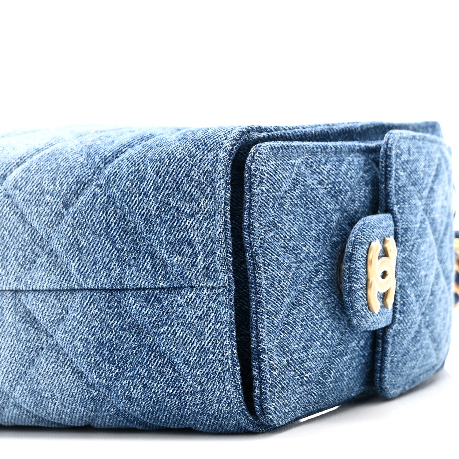 Washed Denim Quilted Mini CHNL 25 Handbag Blue