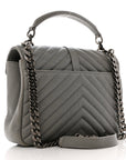 Sheepskin Matelasse Chevron Monogram Medium College Bag Granite
