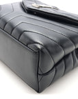 Calfskin Y Quilted Monogram Small Loulou Chain Satchel Black