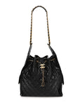 Shiny Crumpled Calfskin Quilted Medium CHNL 25 Handbag Black