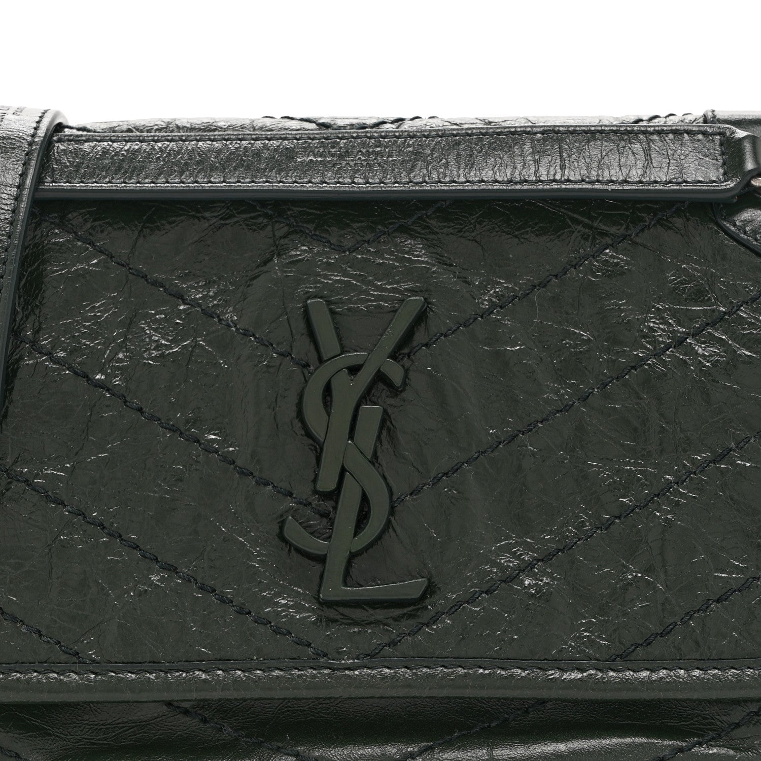 Crinkled Calfskin Matelasse Monogram Baby Niki Chain Satchel Dark Green