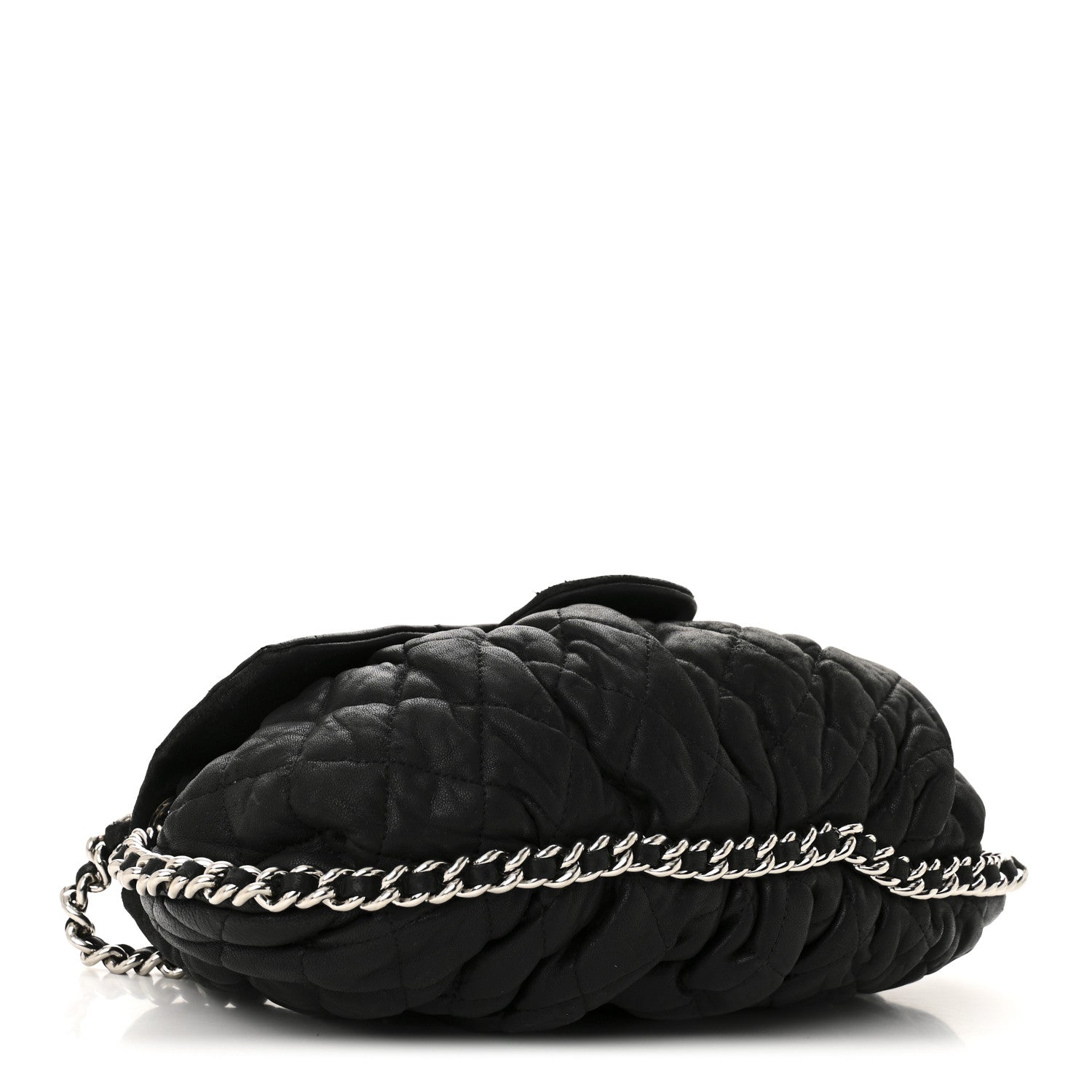 Washed Lambskin Quilted Medium Chain Around Messenger Black