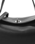 Natural Smooth Calfskin Medium Rodeo Top Handle Handbag Black