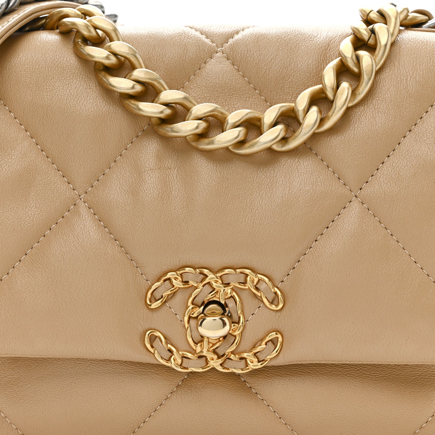 Goatskin Quilted Medium CHNL 19 Flap Dark Beige