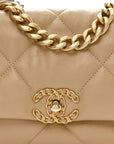 Goatskin Quilted Medium CHNL 19 Flap Dark Beige