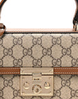 GG Supreme Monogram Small Padlock Top Handle Shoulder Bag Beige Ebony Dark Brown