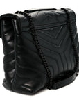 Calfskin Y Quilted Monogram Monochrome Medium Loulou Chain Satchel Black