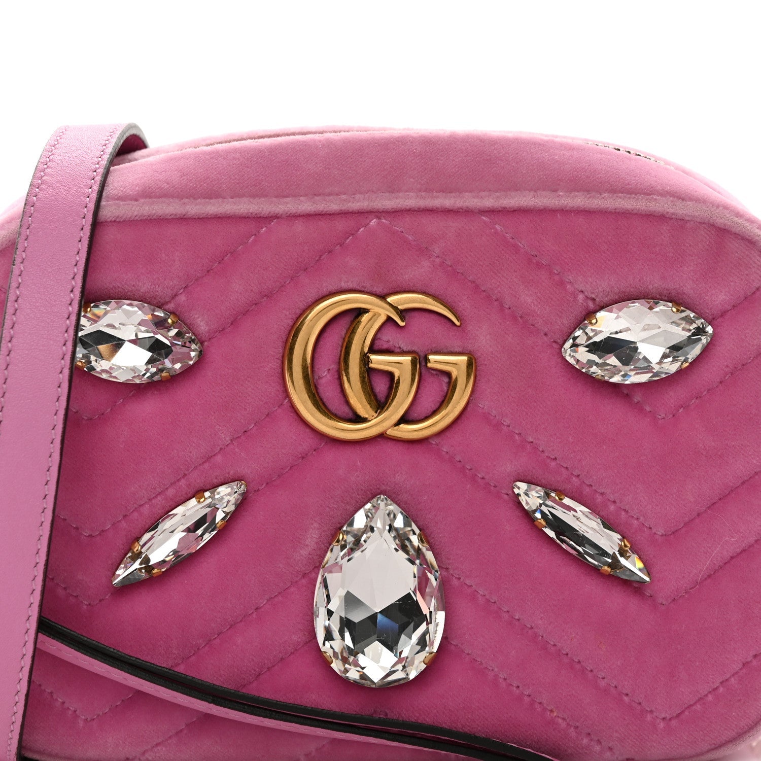 Velvet Matelasse Marquise Crystals Mini GG Marmont Chain Shoulder Bag Malva