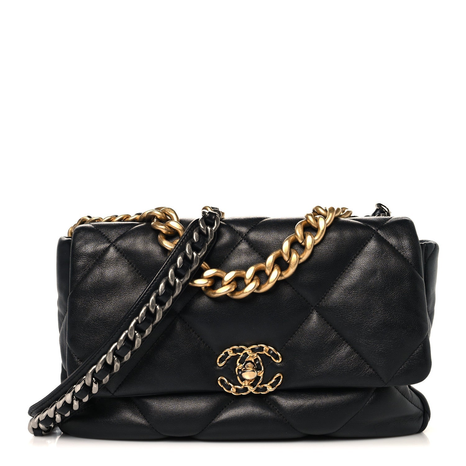 Lambskin Quilted Large CHNL 19 Flap Black