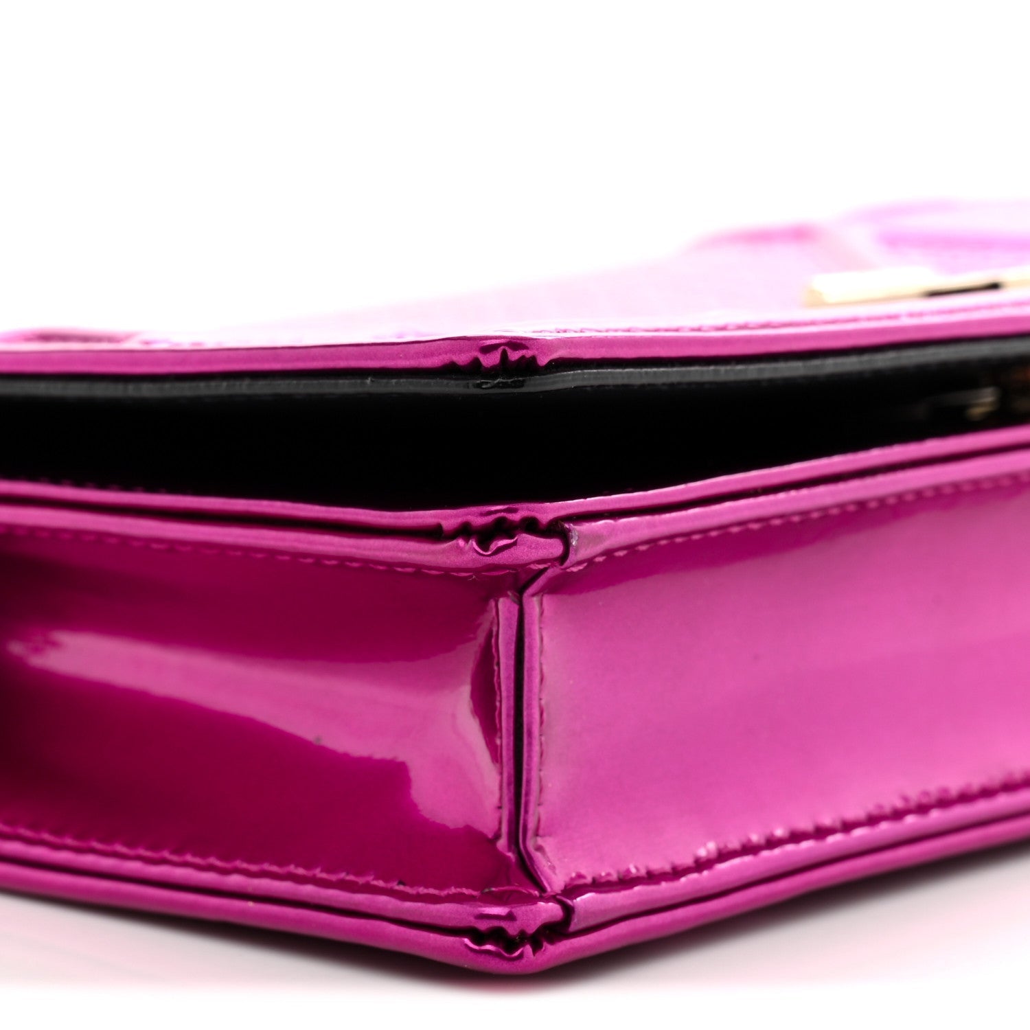 Metallic Patent Micro-Cannage D1ORama Wallet on Chain Pouch Pink