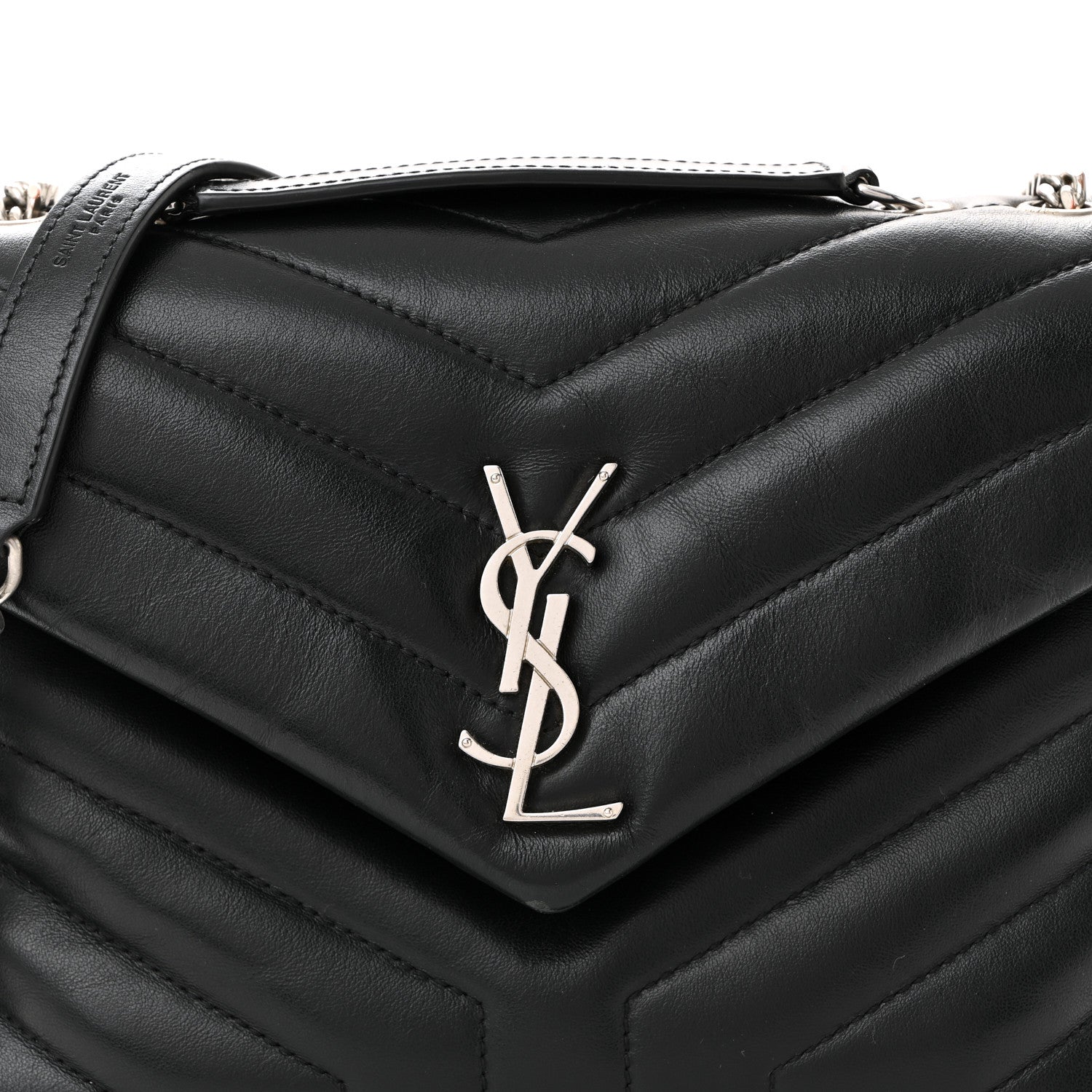 Calfskin Y Quilted Monogram Small Loulou Chain Satchel Black