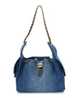 Washed Denim Quilted Small CHNL 25 Handbag Blue
