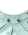 Extra Supple Calfskin Crocodile Embossed Le Cagole Shoulder Bag XS Green Acqua