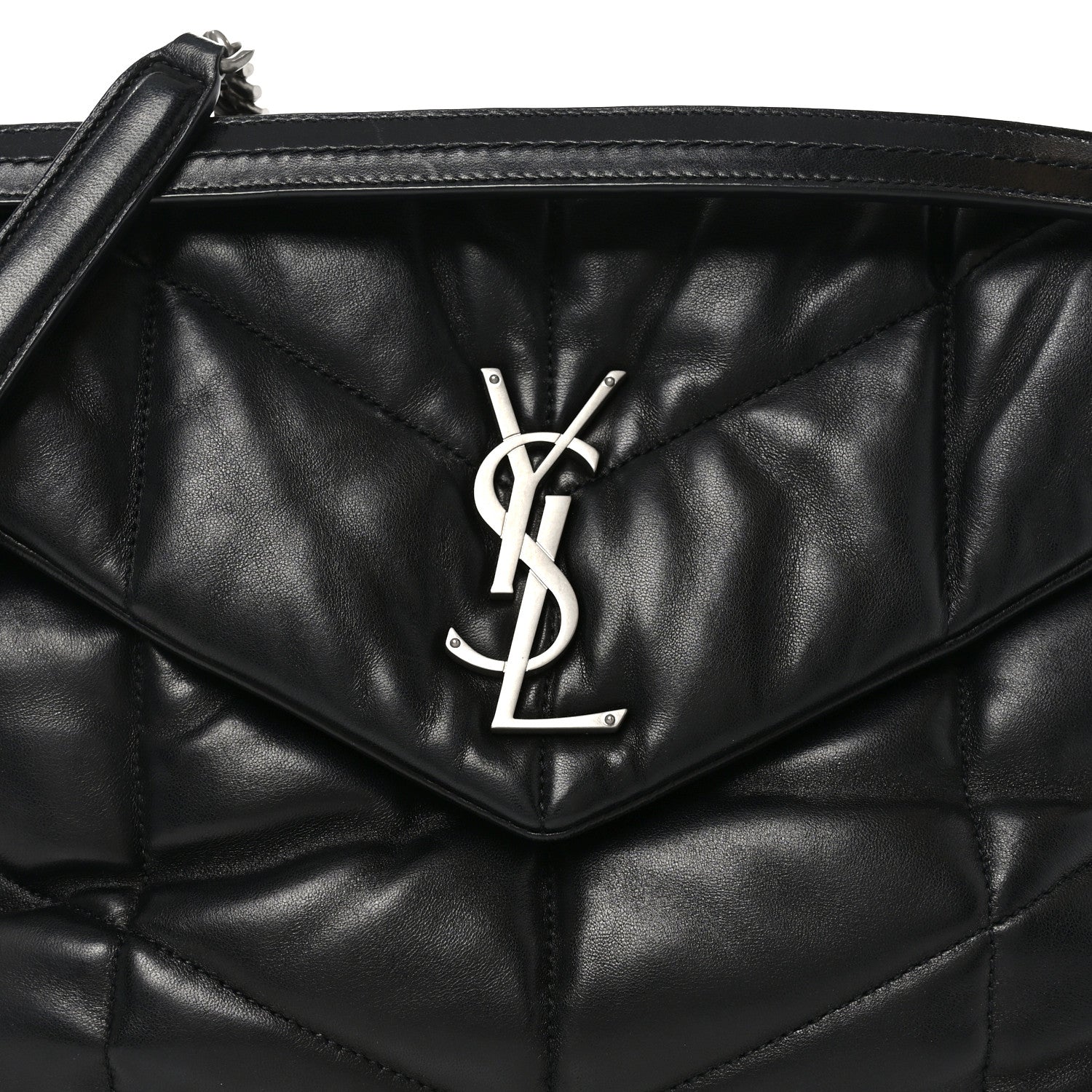 Lambskin Quilted Medium Loulou Puffer Monogram Chain Satchel Black